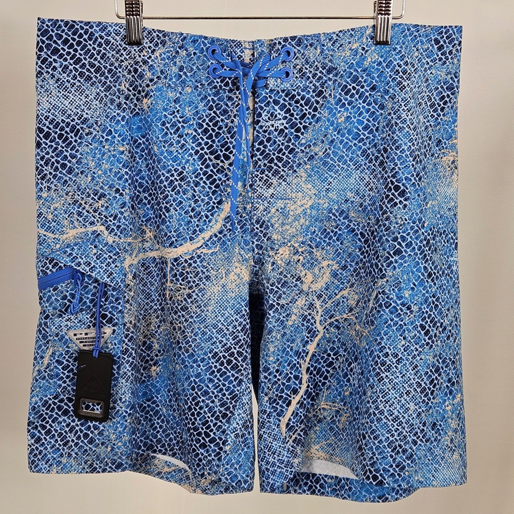 Columbia PFG Offshore II Board Shorts Mens 36 Blue NEW Realtree Mako Camo